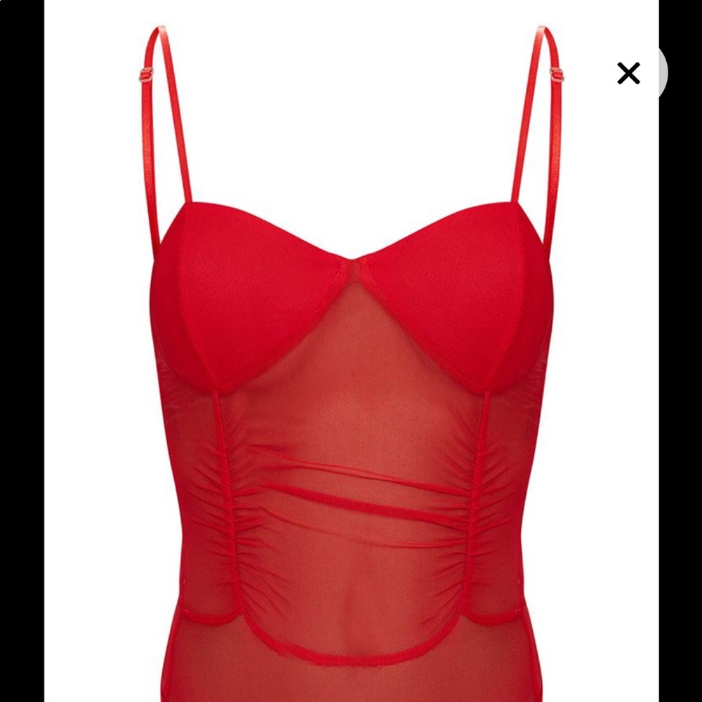 Red ruched bodysuit
